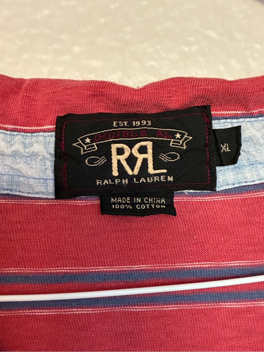 RARE VTG RRL Ralph Lauren Men’s XL Red/Blue Striped Polo Shirt w/ Pocket Preppy - Picture 2 of 9